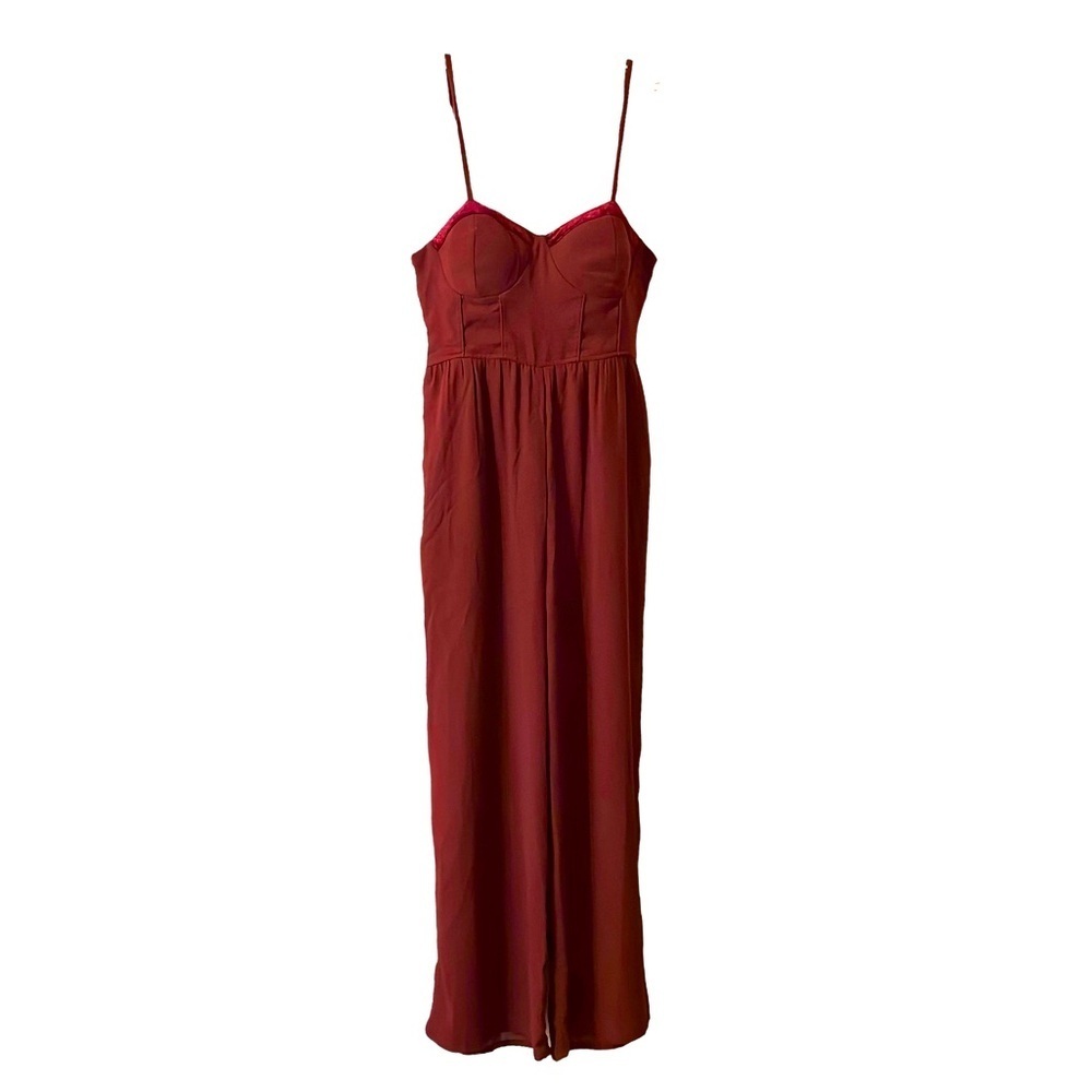Band of Gypsies Velvet Trim Jumpsuit Wine Large EUC